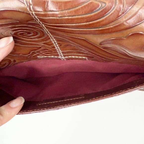 Cole Haan Brown Hand Tooled Leather Shoulder Bag - Picture 4 of 7